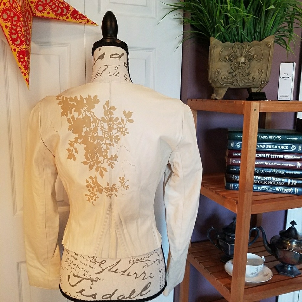 BEBE Genuine leather jacket w/floral print
